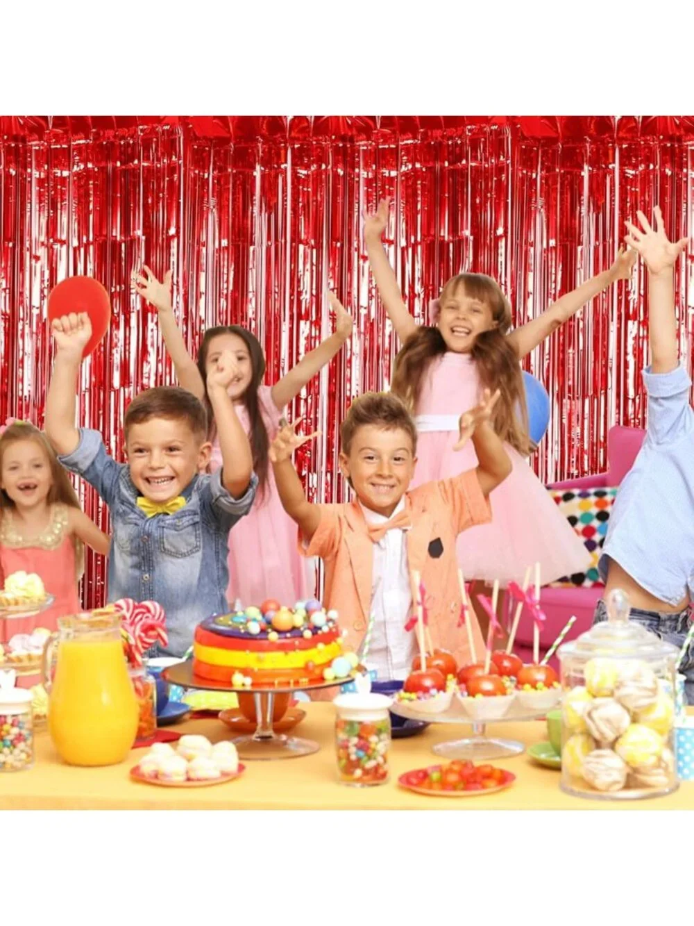10 Pack Red Foil Fringe Curtains 3.2ft x 9.8ft for Photo Booth & Party Decor